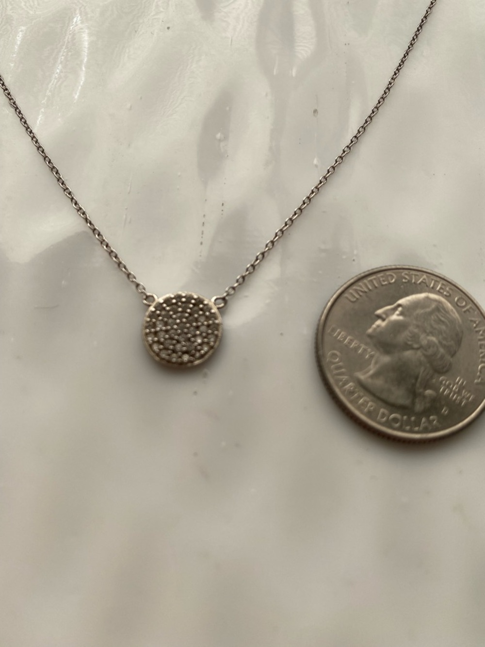 Delicate Sterling Silver and Crystal Disc Necklace 18” inches long - Picture 4 of 5